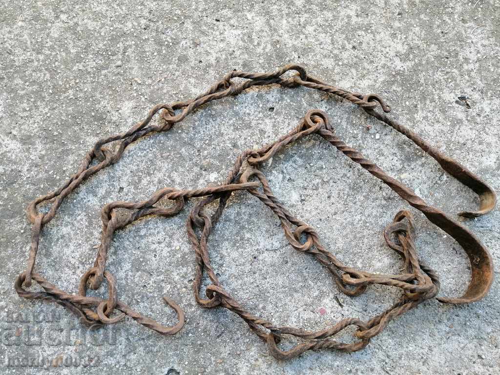 Vechiul cârlig lanț forjat, cârlige cuier lanț focar - 6