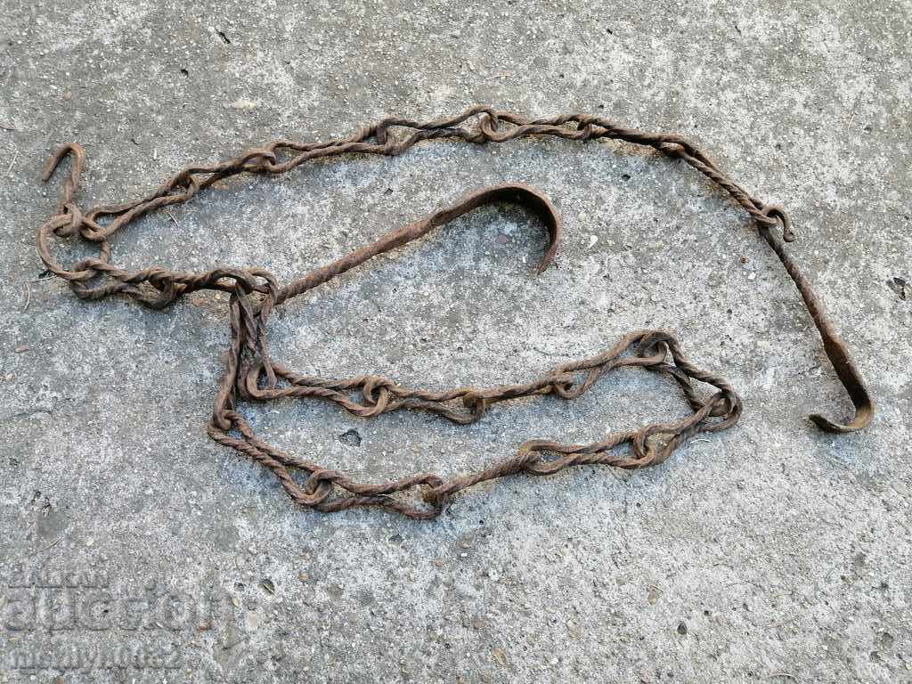 Vechiul cârlig lanț forjat, cârlige cuier lanț focar - 7
