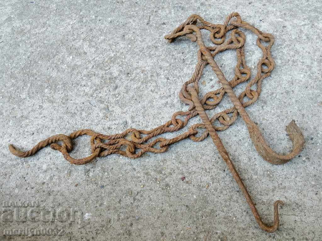 Old forged chain with hook, hearth for hearth chain hook with price 47.00 BGN | € 24.03
