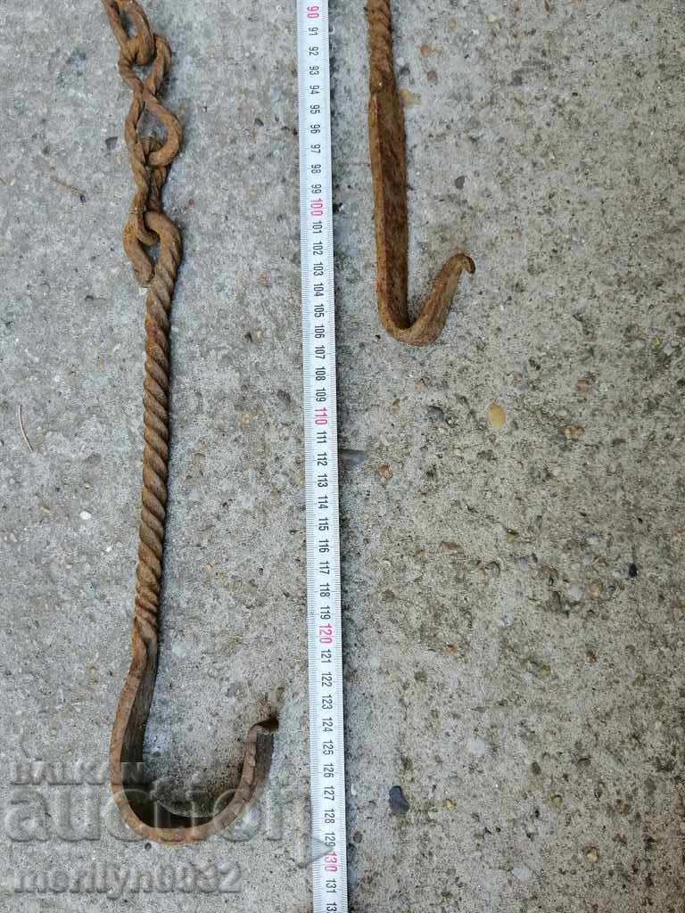 Old forged chain with hook, hearth for hearth chain hook - 5