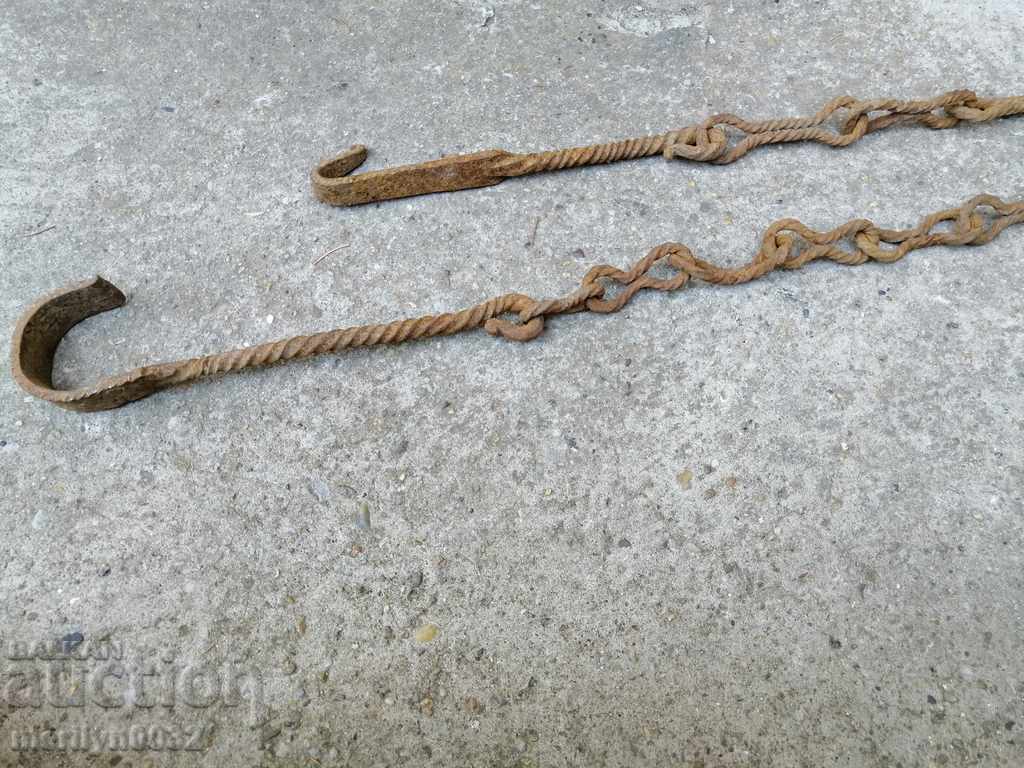 Old forged chain with hook, hearth for hearth chain hook - 6