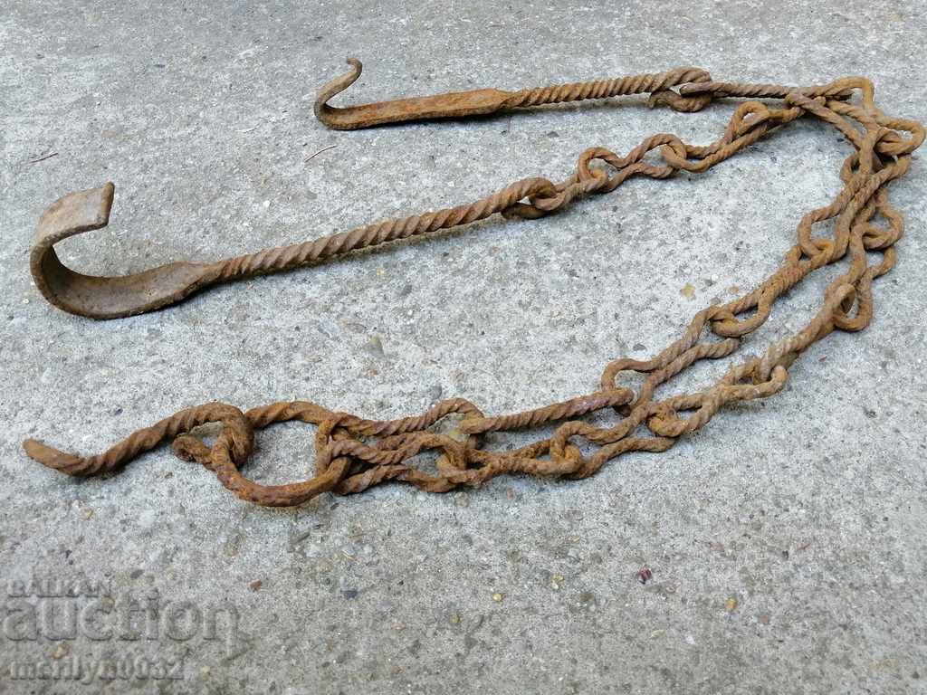 Old forged chain with hook, hearth for hearth chain hook - 7
