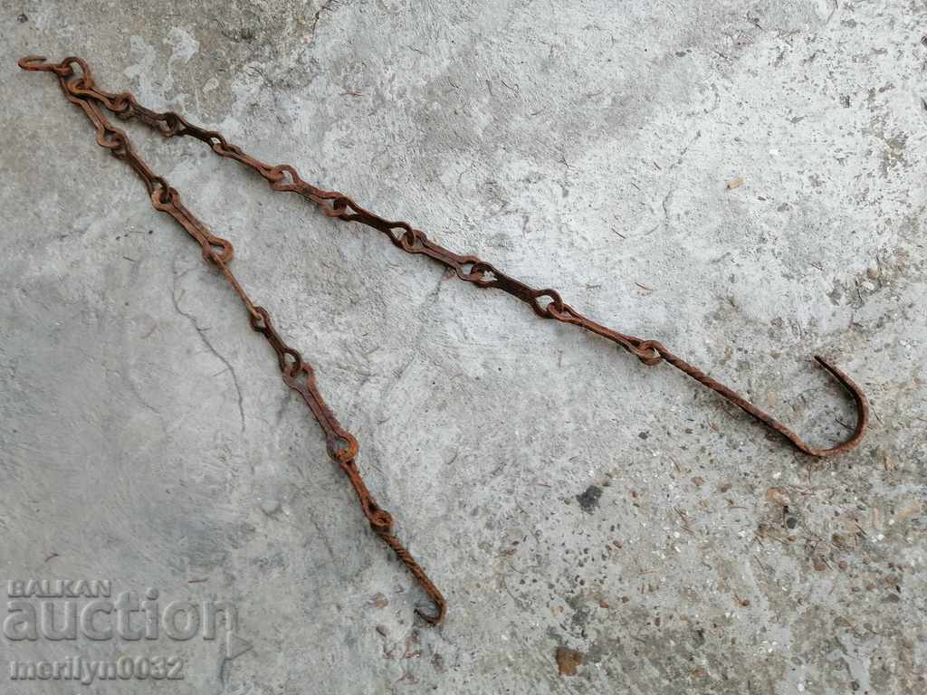 Old forged chain with hook, hearth for hearth chain hook - 5 Old forged chain with hook, hearth for hearth chain hook - 5