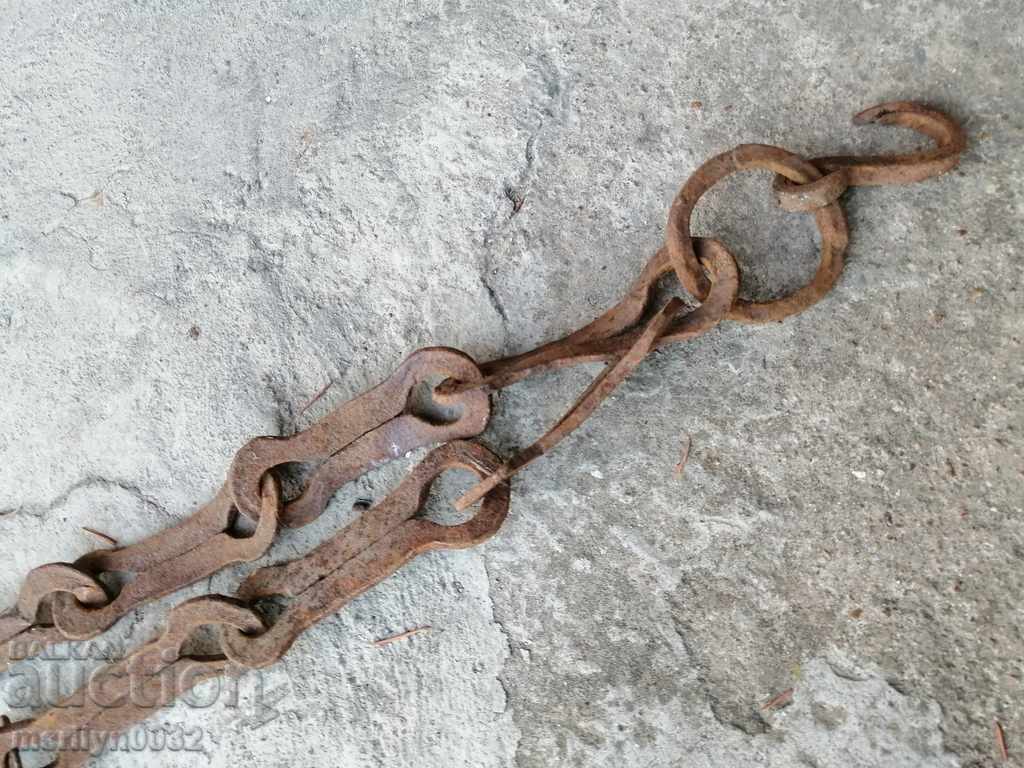 Old forged chain with hook, hearth for hearth chain hook - 7 Old forged chain with hook, hearth for hearth chain hook - 7