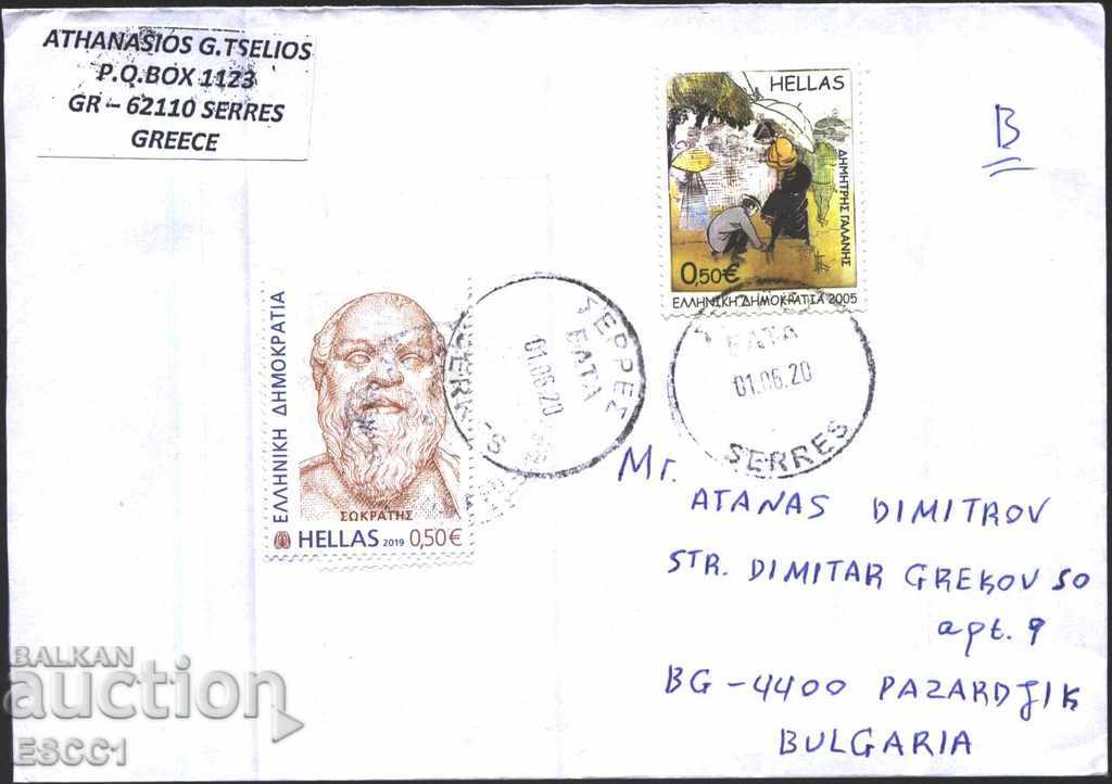 Traveled envelope with stamps Cartoons 2005 Literature 2019 Greece