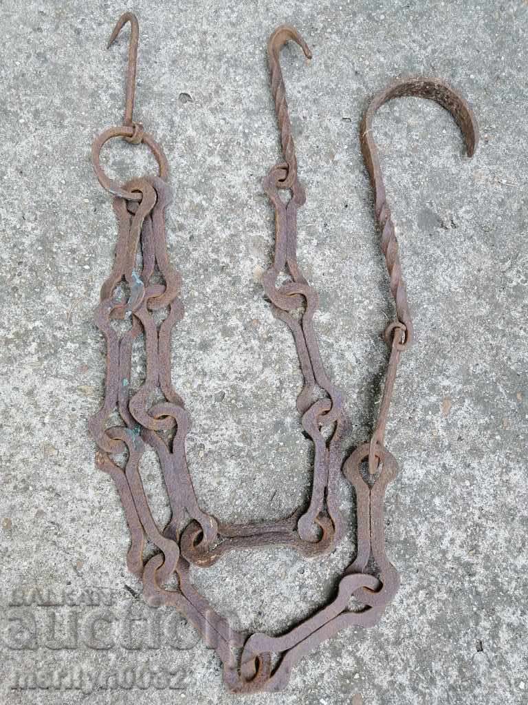 Old forged chain with hook, hearth for hearth chain hook with price 42.00 BGN | € 21.47 Old forged chain with hook, hearth for hearth chain hook with price 42.00 BGN | € 21.47