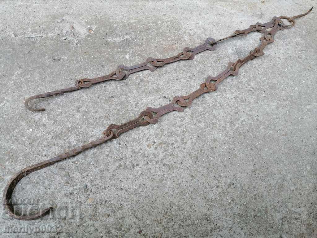 Auction Old forged chain with hook, hearth for hearth chain hook Auction Old forged chain with hook, hearth for hearth chain hook