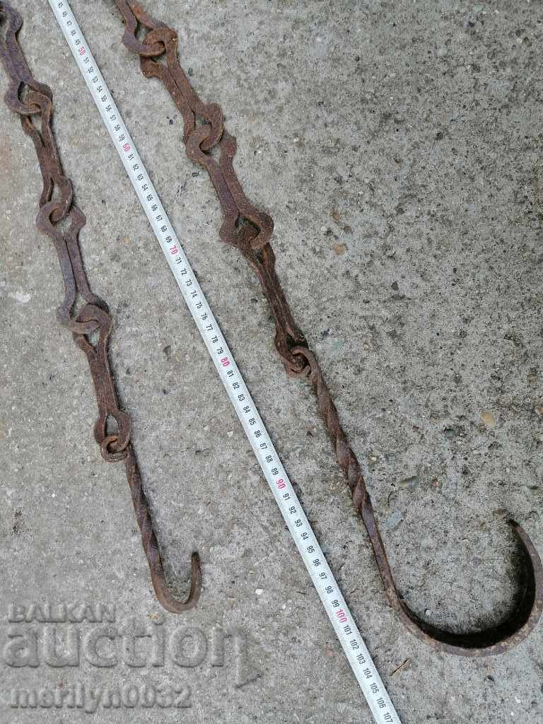 Old forged chain with hook, hearth for hearth chain hook - 7 Old forged chain with hook, hearth for hearth chain hook - 7