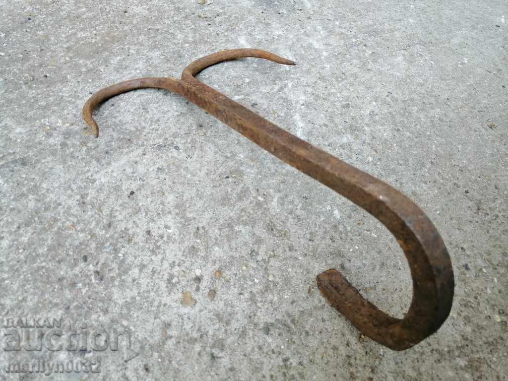 An old forged scraping hook, double twin - 6 An old forged scraping hook, double twin - 6