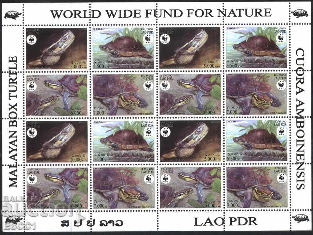 Καθαρά γραμματόσημα σε ένα μικρό φύλλο WWF Fauna Turtles 2004 από το Λάος