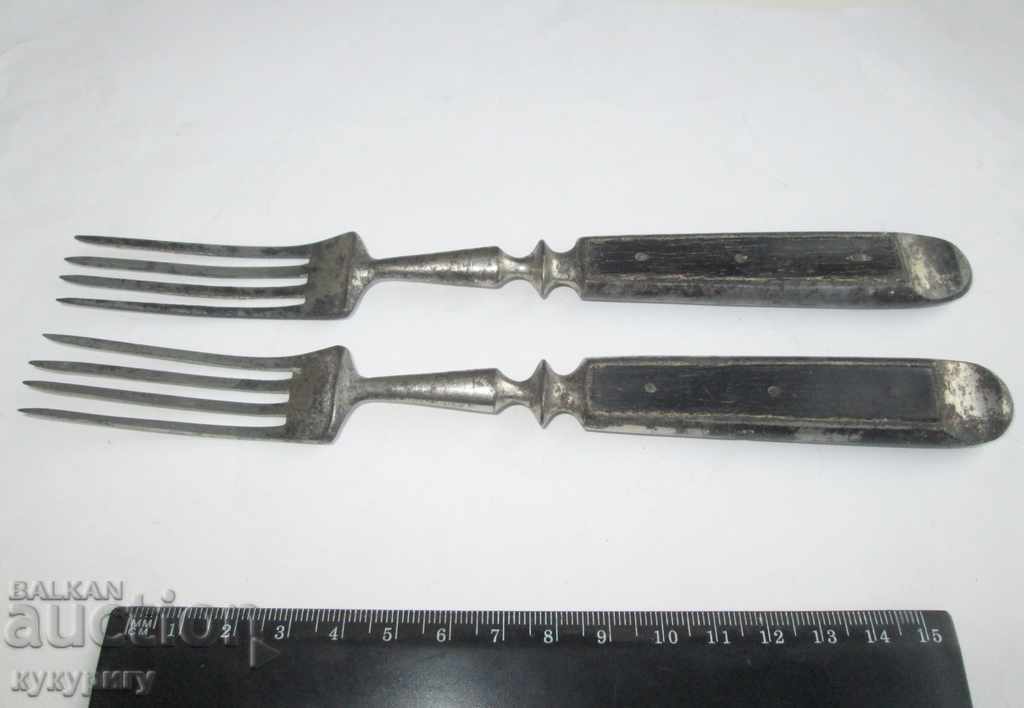 19th century two old forks with ebony handle - 5