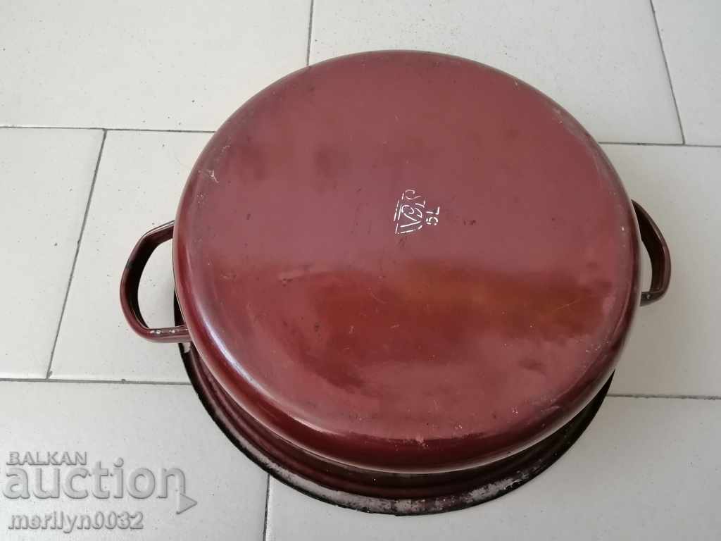 Old enameled dish, enamel pan and lid 30s - 7 Old enameled dish, enamel pan and lid 30s - 7