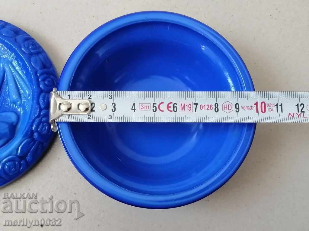 Old Art Deco blue glass pomade cream jar - 5 Old Art Deco blue glass pomade cream jar - 5