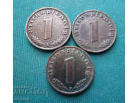 Germany III Reich Lot 3x1 Pfennig 1939 A B F