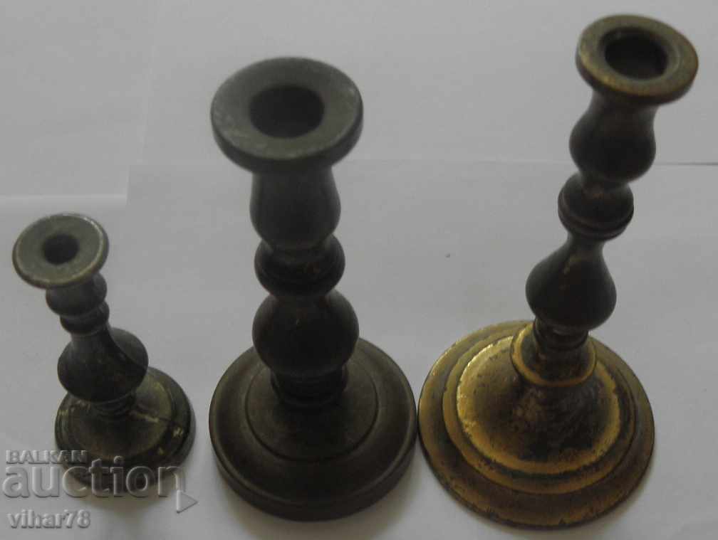 LOT OF 3 BRONZE CANDLEHOLDERS with price 44.99 BGN | € 23.00 LOT OF 3 BRONZE CANDLEHOLDERS with price 44.99 BGN | € 23.00