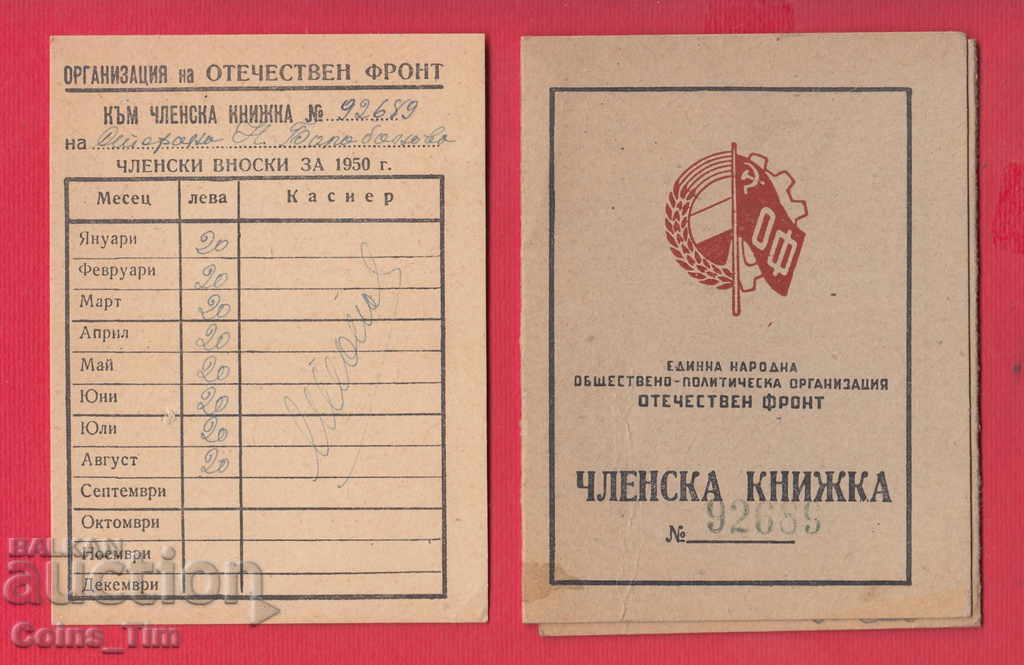 250825/1948 Κάρτα μέλους - FATHERLAND FRONT Sofia