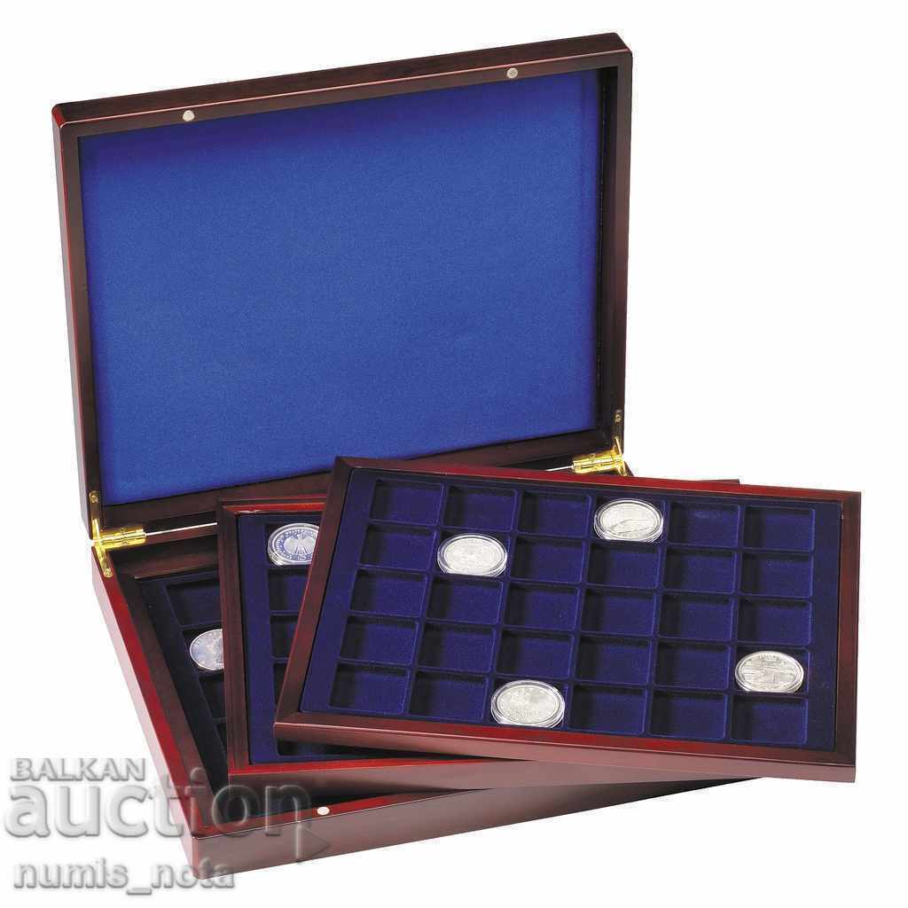 Луксозна дървена кутия за съхранение на 90 монети  39мм