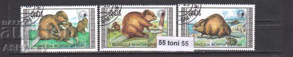 Фауна -Животни Монголия + марки - с печат