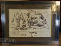 Teofan Sokerov-drawing with ink-signed-framed