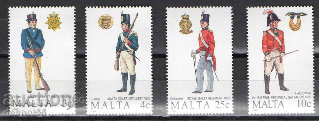 1988. Malta. Military uniforms, 2nd series.