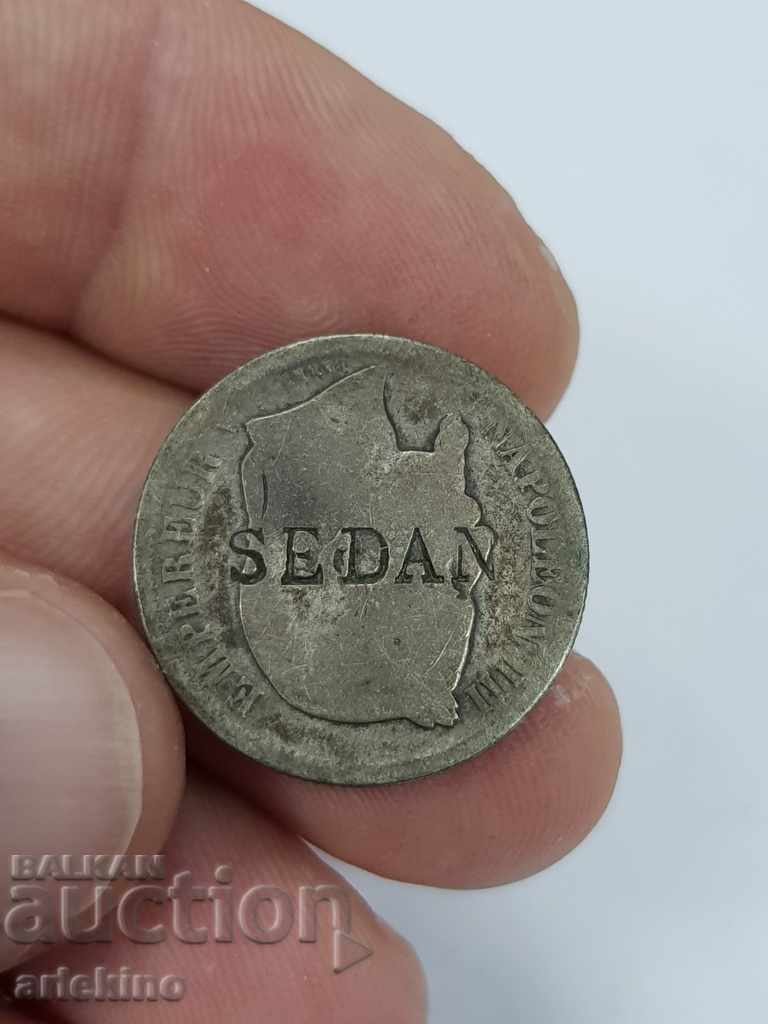 Стара сребърна френска монета с контрамарка SEDAN - 5