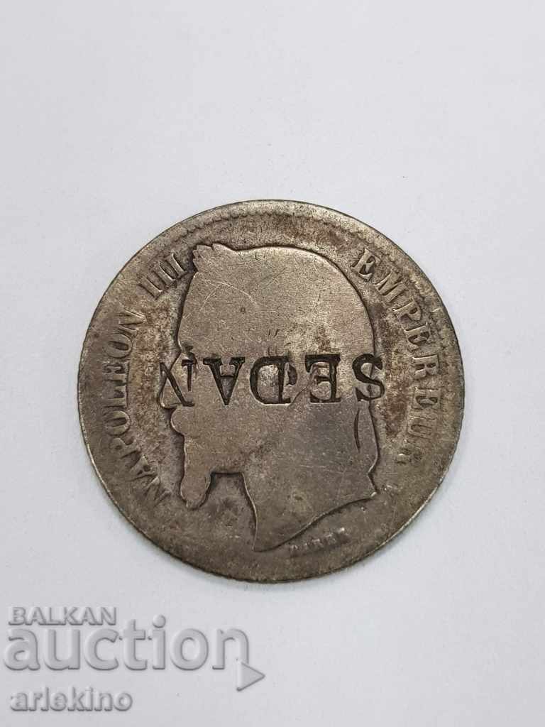 Стара сребърна френска монета с контрамарка SEDAN