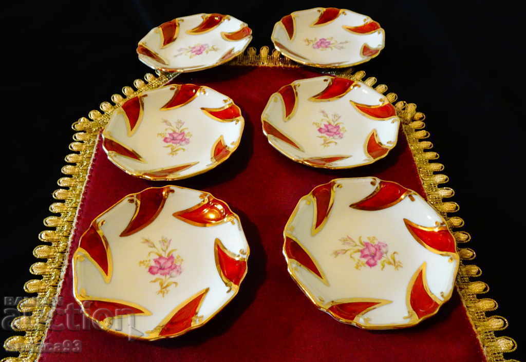 Bavarian porcelain, gold, plate, bowl, 6 pieces - 6