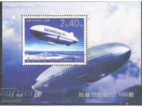 2002 North. Korea. 100 years of the Zeppelin aircraft. Block