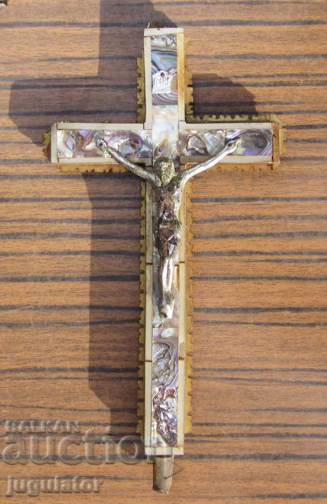старинен настолен Възрожденски седефен кръст кръст от седеф