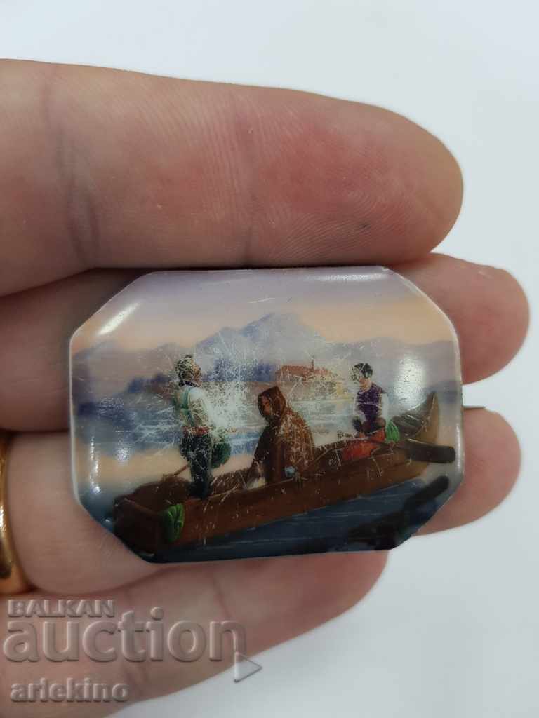 Broșă veche vopsită europeană de colecție de la sfârșitul secolului al XIX-lea - 6