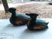 LOT WOODEN DUCKS WITH BRASS HARDWARE AND UNIQUE PATINA
