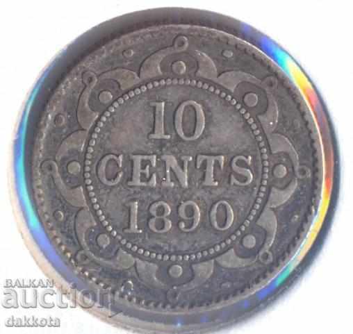 Нюфаундленд 10 цента 1890 г., сребро, качество, стара патина