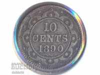 Newfoundland 10 σεντ 1890, ασήμι, ποιότητα, παλιά πατίνα