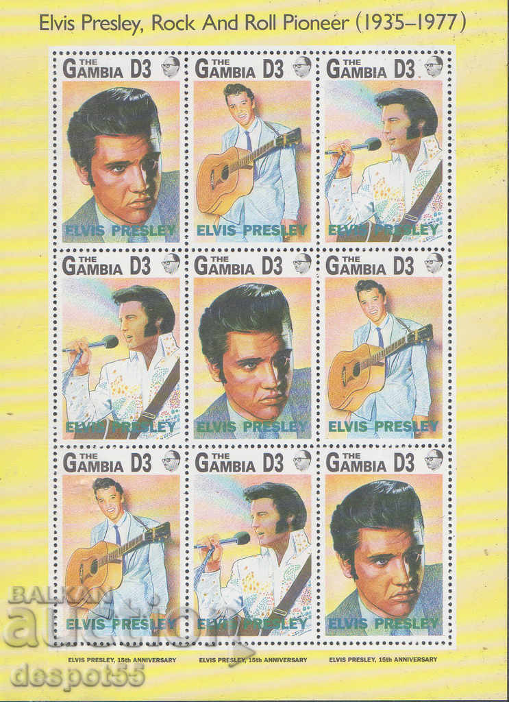1993. Gambia. La 15 ani de la moartea lui Elvis Presley. Bloc.