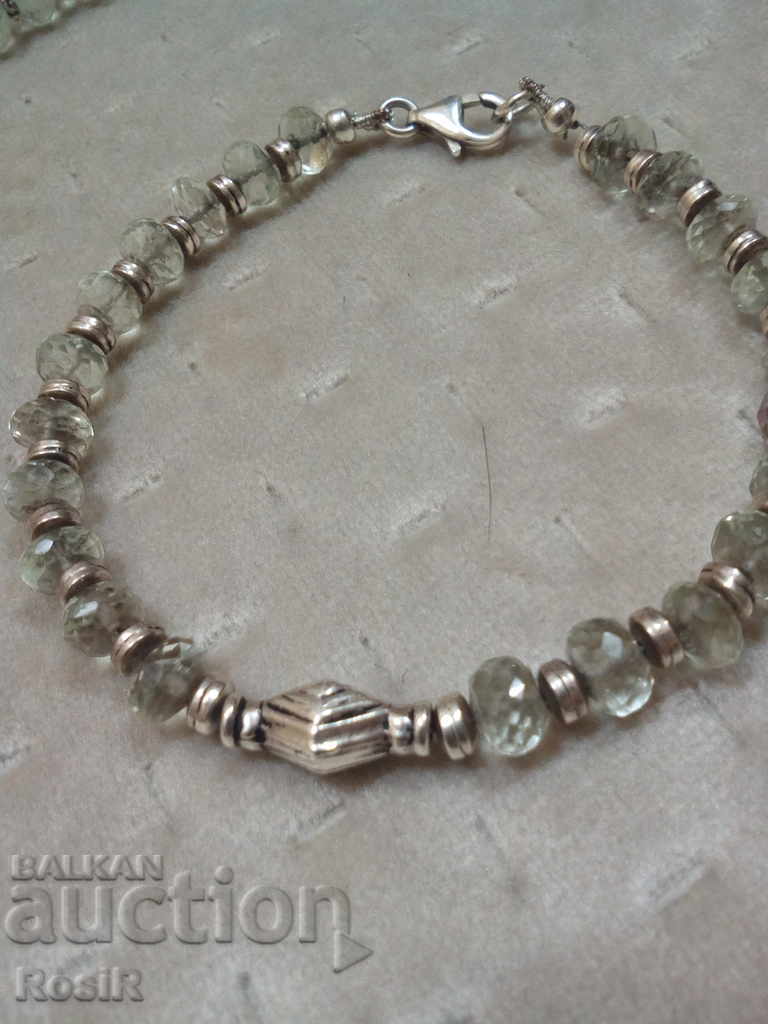 GREEN AMETHYSTE NECKLACE AND BRACELET WITH SILVER ELEMENTS. with price 68.00 BGN | € 34.77 GREEN AMETHYSTE NECKLACE AND BRACELET WITH SILVER ELEMENTS. with price 68.00 BGN | € 34.77