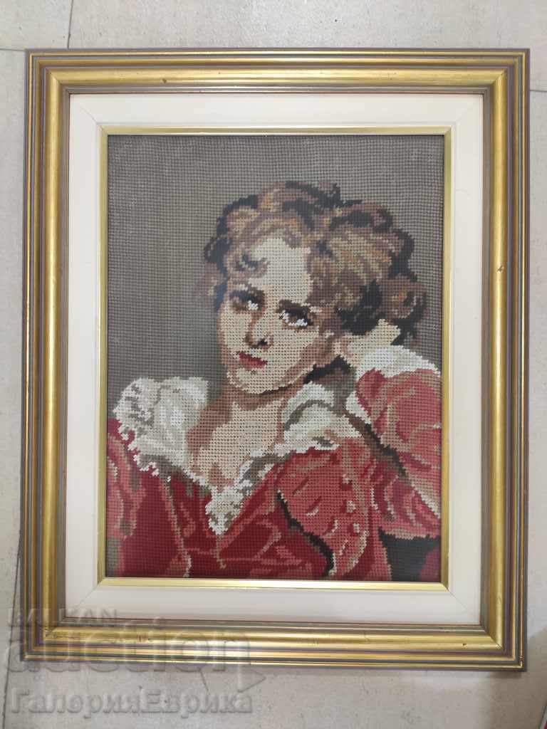 Tapestry "Girl" double solid wooden frame anti-ref. glass
