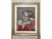 Tapestry "Girl" double solid wooden frame anti-ref. glass