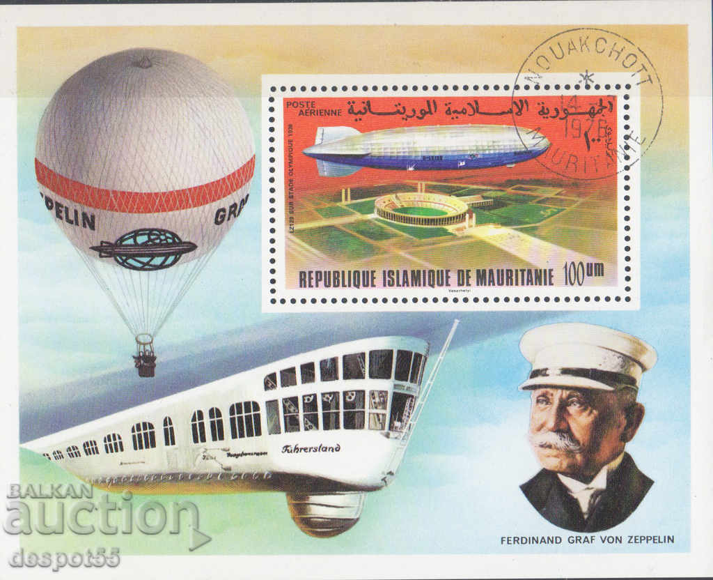 1976. Mauritania. 75 de ani pe aeronava Zeppelin. Bloc.