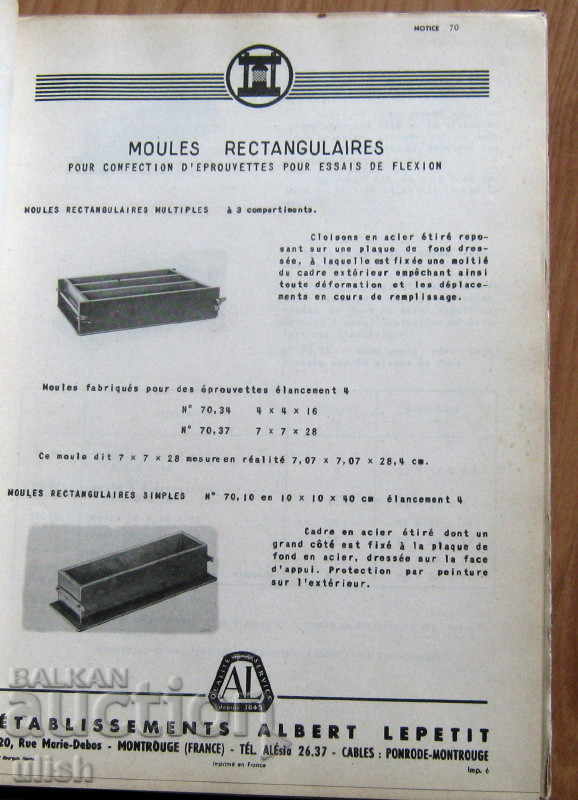 Delivery of Apparatus machines testing materials Albert Lepetit catalog Delivery of Apparatus machines testing materials Albert Lepetit catalog
