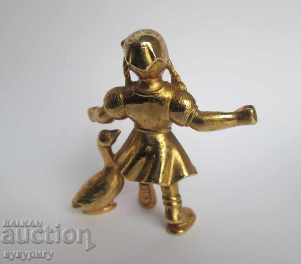 Old gilded metal figure Girl and goose Germany BMF - 6 Old gilded metal figure Girl and goose Germany BMF - 6