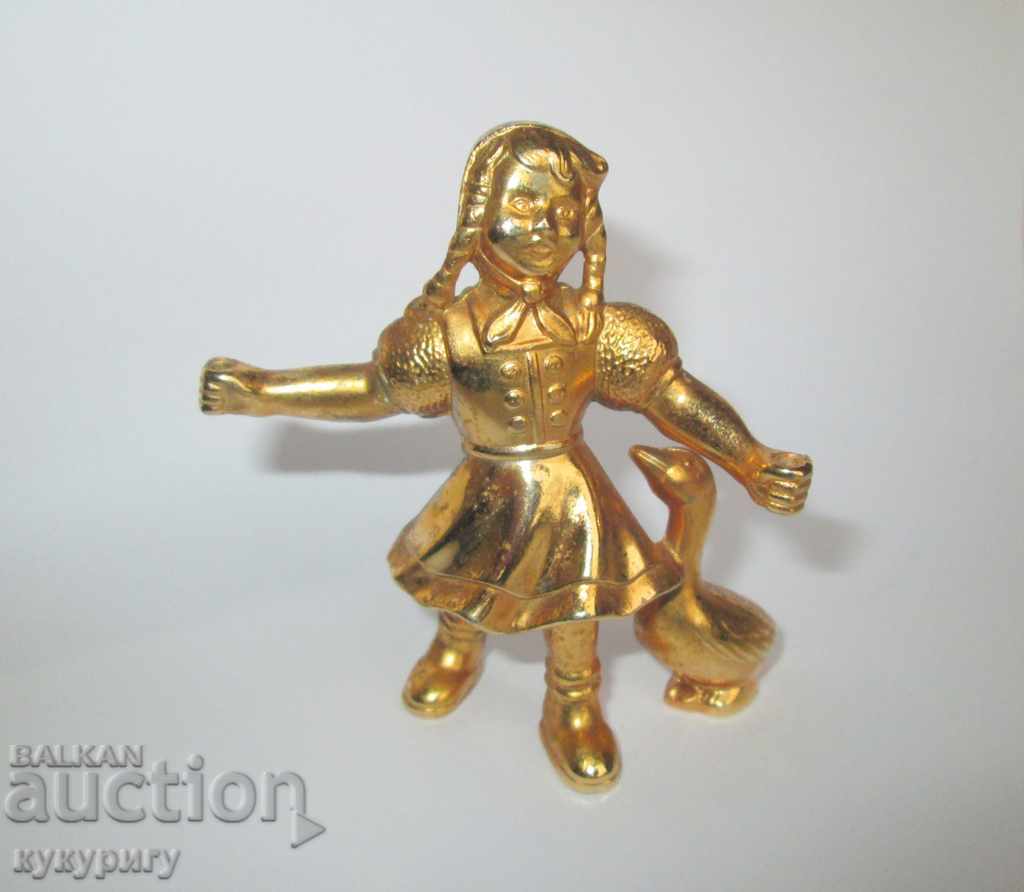 Old gilded metal figure Girl and goose Germany BMF - 7 Old gilded metal figure Girl and goose Germany BMF - 7