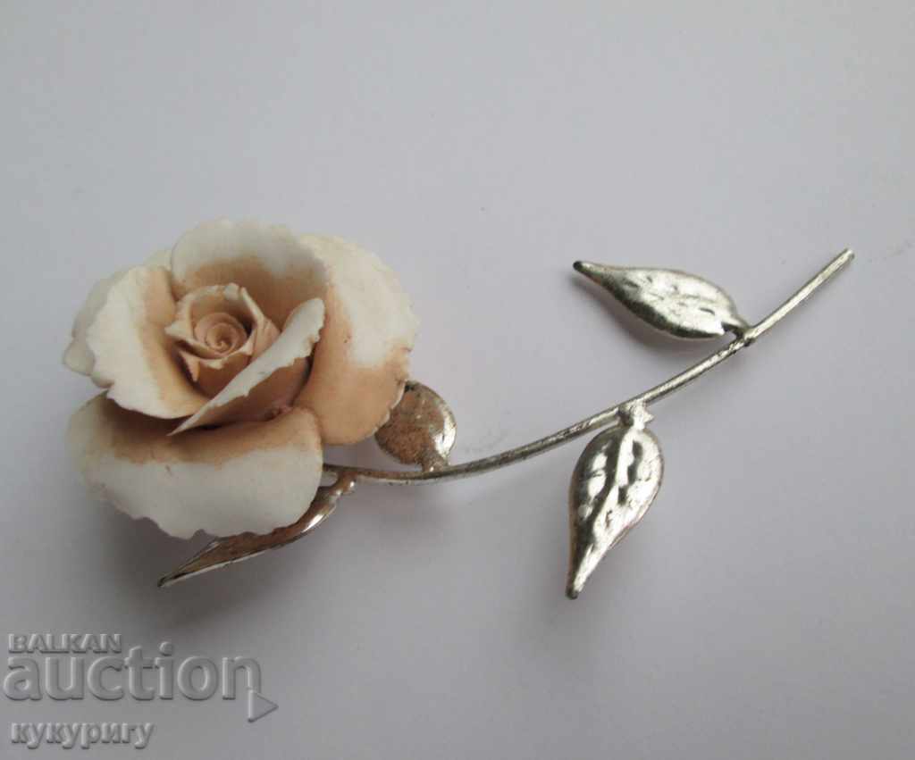 Διακοσμητική πορσελάνη τριαντάφυλλο λουλουδιών ειδωλίου με ασημένια φύλλα 925 - 7 Διακοσμητική πορσελάνη τριαντάφυλλο λουλουδιών ειδωλίου με ασημένια φύλλα 925 - 7