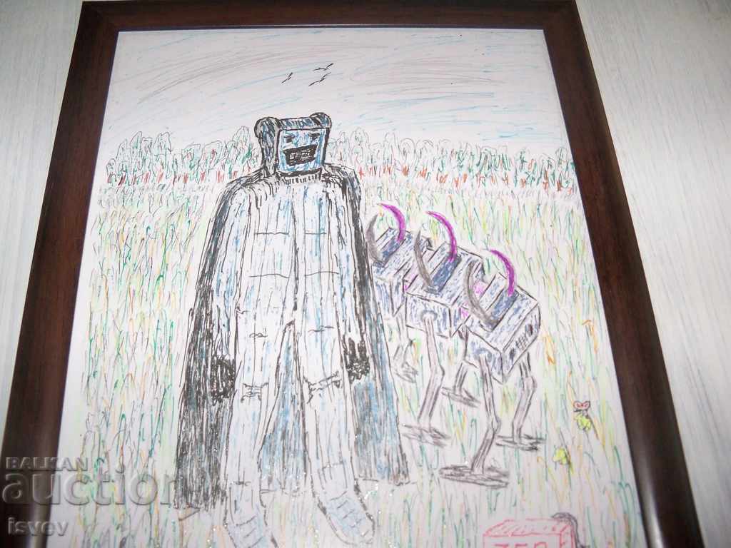 Livrarea Ilustrație originală încadrată a poveștii "Pandemia 2222" №2 Livrarea Ilustrație originală încadrată a poveștii "Pandemia 2222" №2