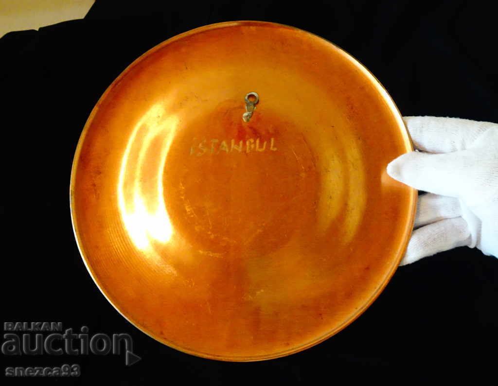 Painted copper plate, platter, panel 24 cm. - 5