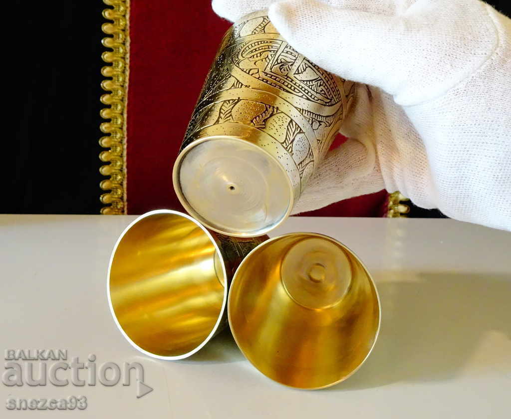 Persian bronze wine cups with fairytale ornaments - 6
