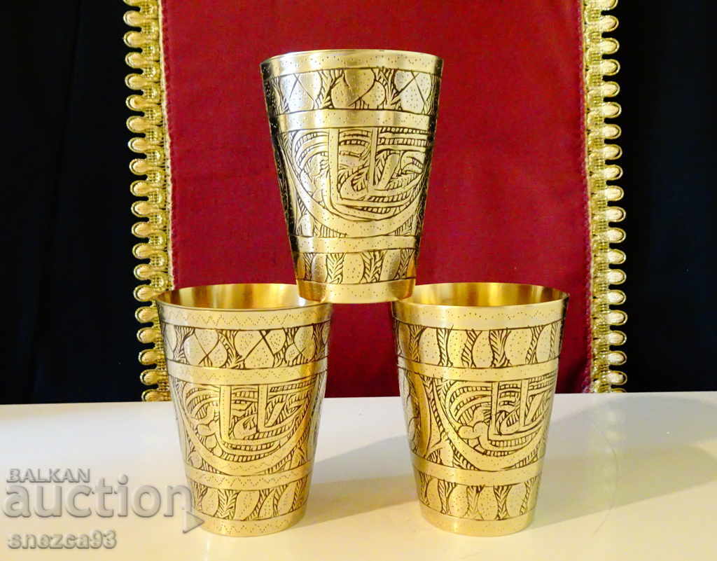Persian bronze wine cups with fairytale ornaments