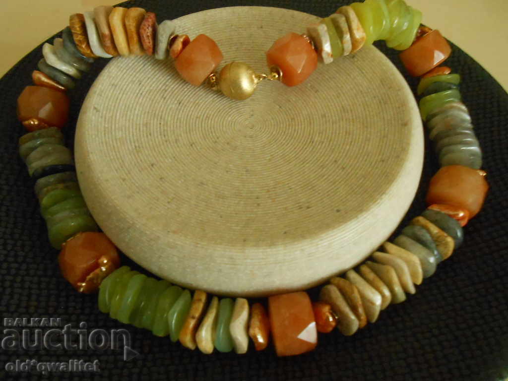 Designer NECKLACE made of natural stones and Silver 925 gilding