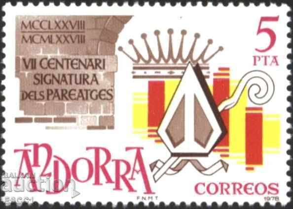 Pure stamp 7 centuries since the signing of the 1978 pact by Andorra