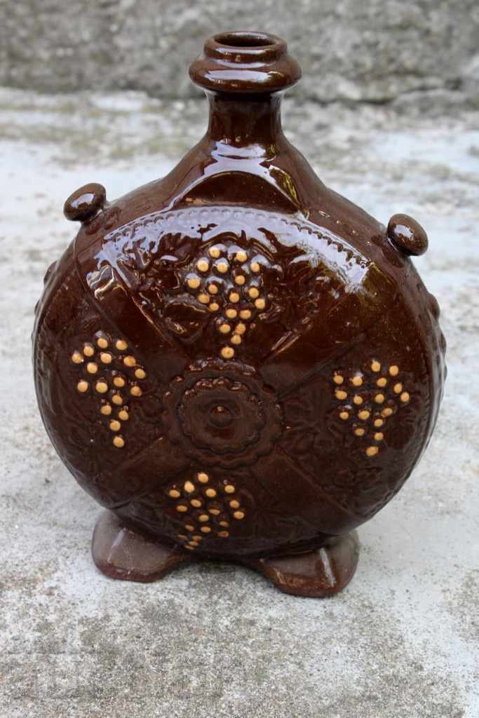 . СТАРА ГЛЕДЖОСАНА КЕРАМИЧНА БЪКЛИЦА ПАВУР БЪКЕЛ