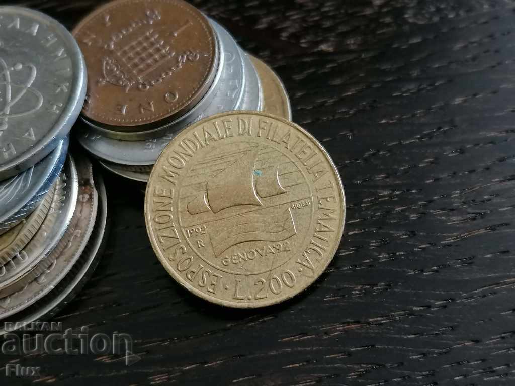 Coin - Ιταλία - 200 λίβρες (επέτειος) 1992
